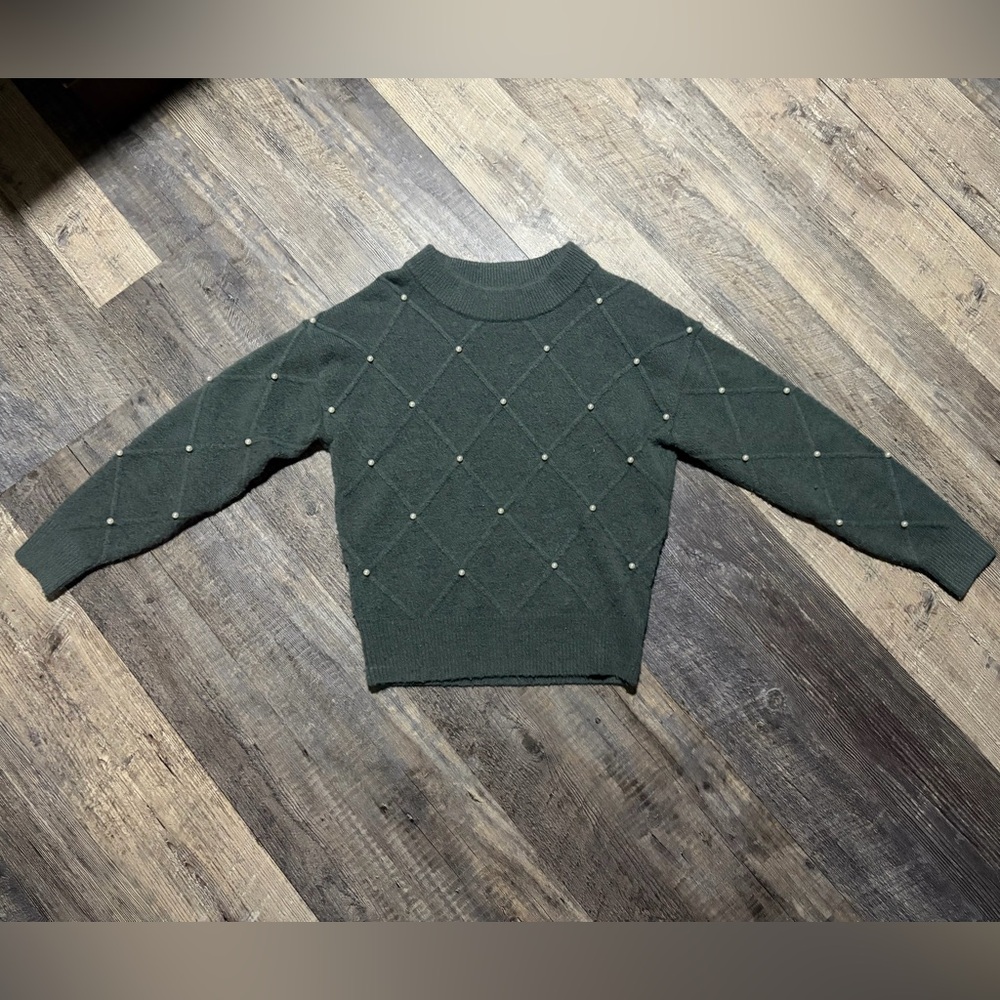 Ann Taylor Gray  Sweater with Pearl Details